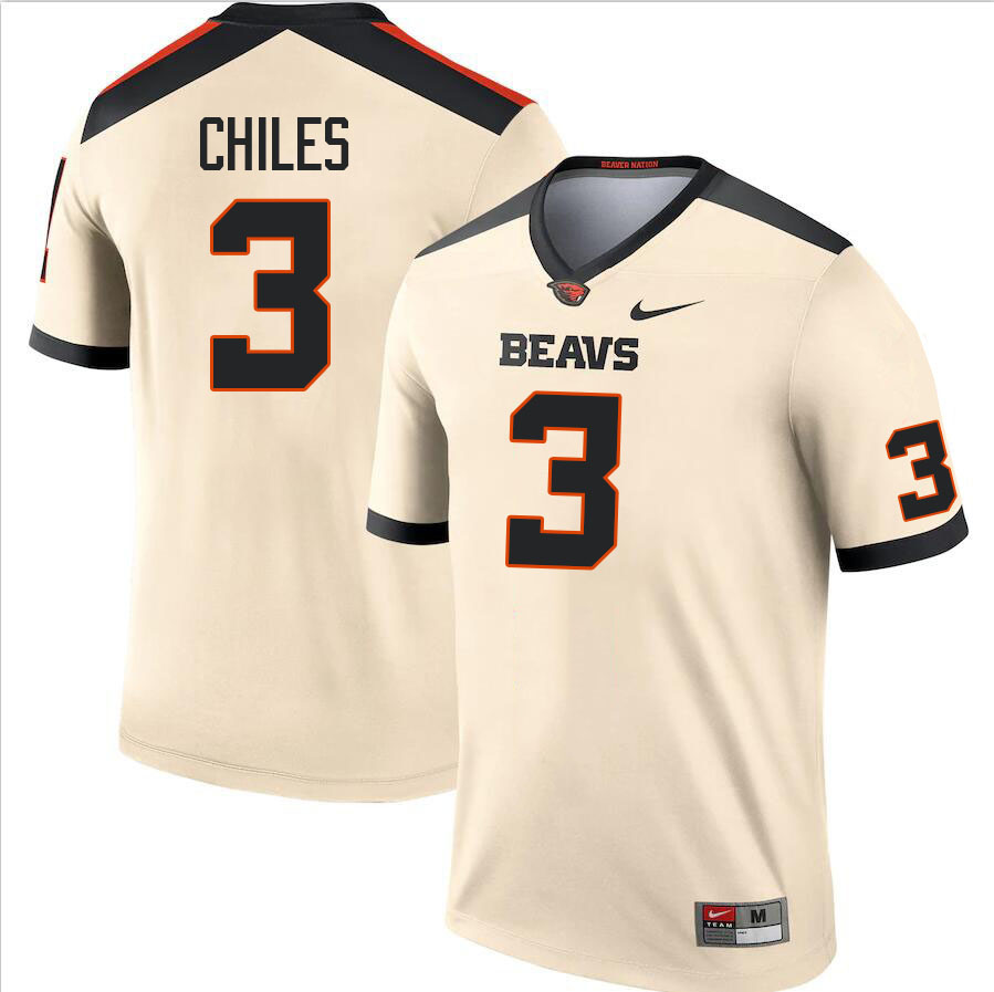 Men #3 Aidan Chiles Oregon State Beavers College Football Jerseys Stitched Sale-Cream